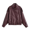 Women Pu Leather Black Coats Stand Collar Long Sleeve Zipper Jacket Woman Vintage High Street Pu Jackets