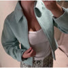 Solid Faux Suede Jackets Women's Stand Collar Full Sleeves Zip Cropped Coat Autumn Winter Lady Casual Outerwear