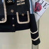 Women Coarse Tweed Blazers Coat Autumn Spring Suits Jacket OL Weave Cardigan Turn Down Collar Contrast Color Tops Abrigos