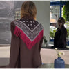 Women Bandana Print Blazer Jacket Triangle Scarf Tassel Fringe Back Loose Suit Coat Casual Office Lady Chic Jacket