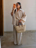 Striped Print Shirt Pants Set Turn Down Collar Three Quarter Sleeve Blouses Wide Leg Trousers Suit Casual Chic Women Outfit