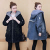 Winter Women Lamb Wool Thick Denim Jacket 3XL Loose Hooded Windbreaker Coat Casual Zipper Jeans Outerwear Warm Parkas
