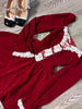 Autumn Winter Red Velvet Square Neck Dress Women Chic A-Line Princess Dress Sweet Elegant Style Christmas Year Party Clothes