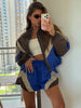 Women's Shorts 2 Pcs Sets Panelled Lantern Long Sleeve Ruched Zipper Loose Coats Lace Up Short Pants Chic Lady Sporty Outfit