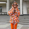 Women's Winter Jackets Printed Hooded Padded Jacket Street Female Stand Collar Long Sleeve Zipper Loose Coats Lady Outerwear
