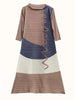 Long Pleated Dress For Women Round Neck Color Block Loose Style Printing Elegant Ladies Festival Party Clothing 2R8600