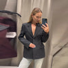 Office Lady Blazer Jacket Shoulder Pad Long Sleeve Lapel Female Coat Spring Button Pocket Lady Commuting Outwear