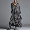 Spring Turn-down Collar Button Shirt Dresses Woman Retro Solid Loose Pleated Party Dress Long Sleeve Pocket Boho Maxi Dress