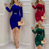 Wome's Dress Spring Autumn Sexy Velvet One Shoulder Chain Ruched Mini Dresses For Women Prom Skinny Short Skirts
