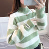 Sweater Women Turtleneck Pullover Stripe Thick Coarse Yarn Wool Warm Sweater Women Clothes Vestidos LXJ9005