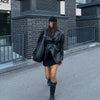 Crocodile Embossed Faux Leather Blazer Lapel Collar Long Sleeve Slim Waist Single Breasted Women Jacket Autumn Chic Coat