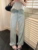 Women Blue Baggy Plaid Jeans Vintage Y2k Cowboy Pants Harajuku Aesthetic Denim Trousers Trashy Japanese 2000s Style Clothes