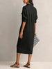 Minimalist Solid Color Shirt Dress For Women Elegant Half Sleeves Button Turndown Collar Pockets Dress Casual Daily Midi Dresses