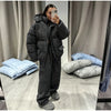 Winter Leopard Print Thicken Coat Pants Women Set Long Sleeve Zippers Hooded Jacket Wide Leg Trousers Lady Outfit