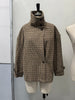 Turtleneck Short Checkered Coat Women Double Breasted Long Sleeve Outerwear Autumn Lady Daily Casual Jacket