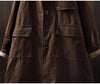 Women Vintage Hooded Button Parkas Plus Cotton Winter Coats Solid Color Patchwork Pockets Warm Long Parkas