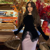 Women's Black Velvet Peplum Blouse Coat Cutout Puff Sleeve Button Front Elegant Party Long Sleeve Top Lady Outerwears