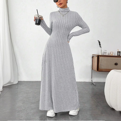 Knitted Elegant Long Sleeve Dress Women Autumn Winter Vintage Dresses Turtleneck Solid Vestidos Casual Street Y2K