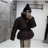 Casual Solid Women's Cotton Coats Back Zippers Stand Collar Thicken Waist Jackets Autumn Winter Lady Outwear