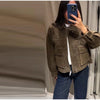 Vintage Turn-down Collar Suede Jackets Women Full Sleeve Breasted Pocket Coat Female Autumn Winter Chic Casual Wear