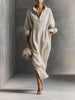 Women's Elegant Long Dresses Casual Turndown Collar Side Slit Shirt Dress Vintage Solid Ruched Dress Loose Robes