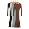 Sexy O Neck Ribbed Knitting Fishtail Sweater Dress Women Full Sleeve Stretch Basic Bodycon Maxi Long Mermaid Robe Vestido