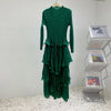 Royal Blue Pleated French Women's Dress Chic Ruffled Irregular Tie Design Long Sleeve Clothing 2DB3939