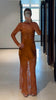 Ladies Lace Overlay Satin Mermaid Gown High Neck Long Sleeve Cutout Sheer Slim Dress Wedding Guest Party Dresses
