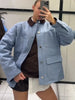 Casual Blue Multiple Patch Pocket Jacket Women Chic Corduroy Collar Single Breasted Short Coat Lady Daily Spring Wear