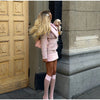 Faux Fur Collar Trim Tweed Set Long Sleeve Side Pockets Chic Women Blazer High Waist Mini Skirt Autumn Elegant Suit