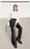 Minimalist PU Leather Casual Pants for Women Autumn Loose Floor Length Straight Slit Female Trousers 12343250