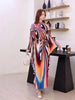 Pleated Printting Batwing Sleeve Dress For Women Spring Autumn Chic V-Neck Loose Famale Clothing 2DB4541