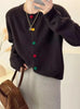 Japanese Sweet and Fresh Round Neck Colorful Button Knitwear Coat Academy Style Western Versatile Sweater Women's Cardigans