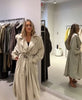 Women Chic Trench Coat Waist Belt Lantern Sleeves Draping Pleat Long Oversize Outerwear Autumn Winter Elegant Mantel Outfit