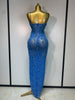 Rhinestones Sexy Mesh See Through Bodycon Dress Women Birthday Evening Cocktail party Gown Red Carpet Club Stage Outfit