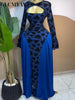 Women Floral Patchwork Ruched Side Cutout Front Long Sleeve Midi Maxi Long Dress Party Education Dresses