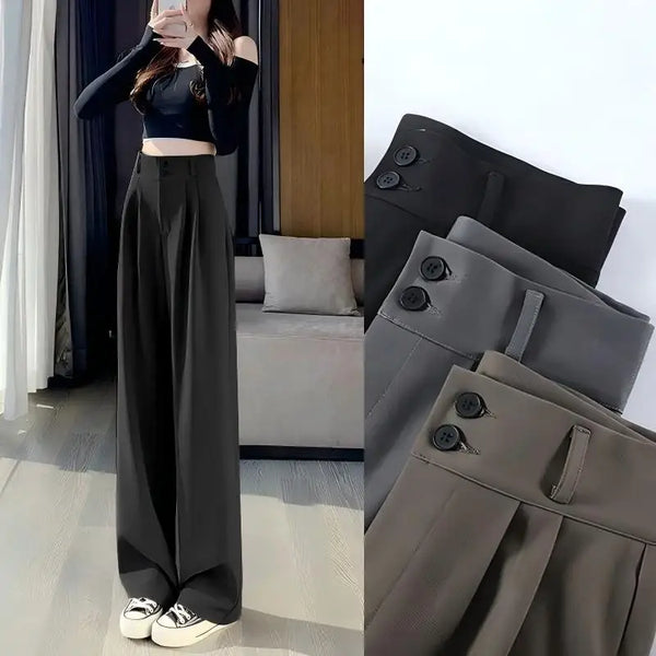 Women Suit Pants Spring Autumn High Waist Slimming Draping Straight Casual Loose Wide Leg Trousers For Office Daily Wear