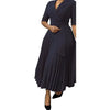 Dashiki African Dresses for Women Autumn Elegant Half Sleeve V-neck Polyester Pleat Dress Ankara Dresses African Clothes