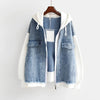 Spring Autumn Fake Two Piece Denim Jacket Women Loose Splicing Cardigan Hooded Baseball Coat Female Casual Ladies Tops