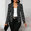 Women's Elegant Plaid Open Front Blazer Office Wear Long Sleeve Notched Lapel Jacket