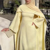 White Pearl Trim Cape Maxi Dress Women Elegant Long Sleeve Cinched Waist Muslim Robes Spring Eid Abaya Lady Dresses
