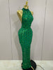Stock Sparkly Diamonds Sequins Mesh Sheer Long Dress Women Celebrate Evening Birthday Party Sexy Nightclub Stage Costume