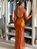 Elegant Women High Neck Lace Satin Patchwork Maxi Dress Long Sleeve Hollow Back Mermaid Hem Female Wedding Guest Party Dress