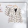 Elegant Dot Shirt Skirts Suit Women Long Puff Sleeve Button V-neck Jacket Mini Skirt Spring Chic 2 Pieces Set Lady
