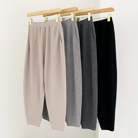 16 pins 100 worsted wool 48s loose ankle-length trousers knitting loose autumn Women pants JSNH58