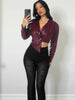 Faux Leather Single Button Crop Jacket Women Autumn Cross Neck Full Sleeve Wild Style Classic Streetwear Coat