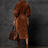 Long Dress for Women Suede Long Sleeves Lapel Neck Maxi Dress Tie Elastic Waist Temperament Elegant Side Split Street Dress