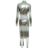 Sexy Gradient Color Irregular Ribbon Dresses Woman Deep V Long Sleeve Shirring Bodycon Dress Elegant Party Clubwear