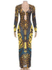 Sexy See Through Dress Woman Butterfly Print Metal Ring Hollow Full Sleeve Splits Clubwear Midnight Elegant Bodycon