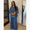 Loose Plaid Shirt Pants Two-piece Set Three Quarter Sleeve Oversize Blouses Wide Leg Pants Suit Women Casual Sets